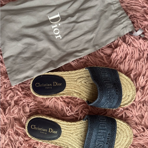 Dior Navy and Beige Espadrille Sandals - Picture 1 of 6